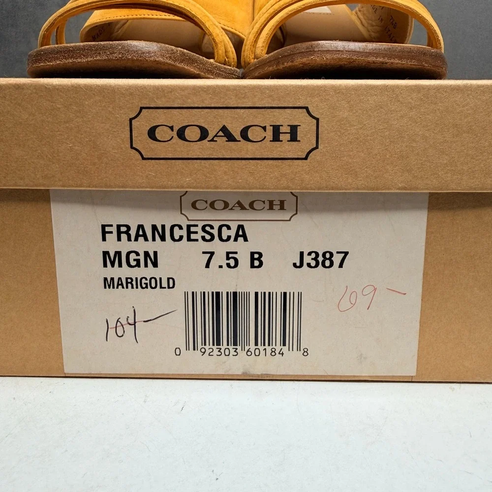 Coach Francesca Mules Women 7.5B Marigold Yellow Suede Block Heel Made in Italy